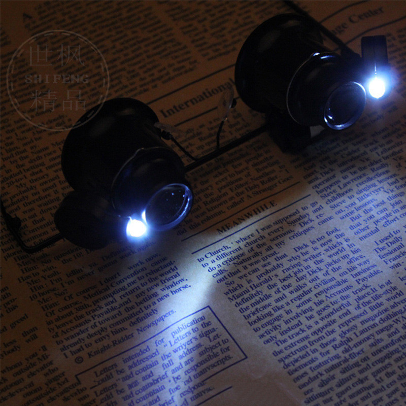 Επαγγελματικός μεγεθυντικός φακός 20X Double Eye Glasses Type Watch Repair Jeweler Inspect Tool Magnifier με δύο ρυθμιζόμενα φώτα LED