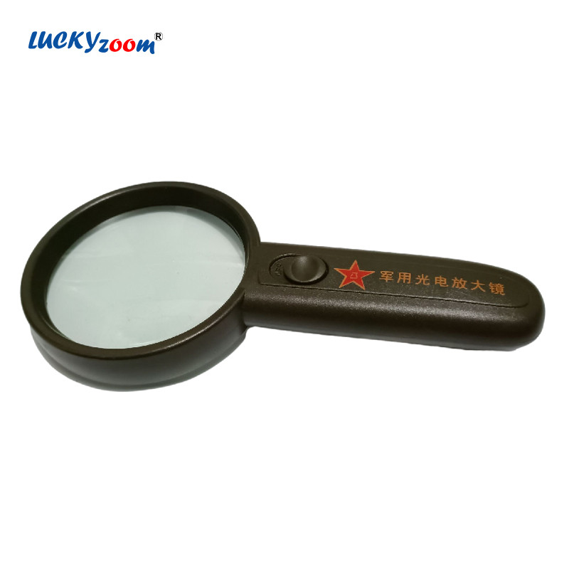 Lupă 5X verde armată cu lumini LED Lupă iluminată portabilă Observație de citire Caracter chinezesc Cadou Lupe