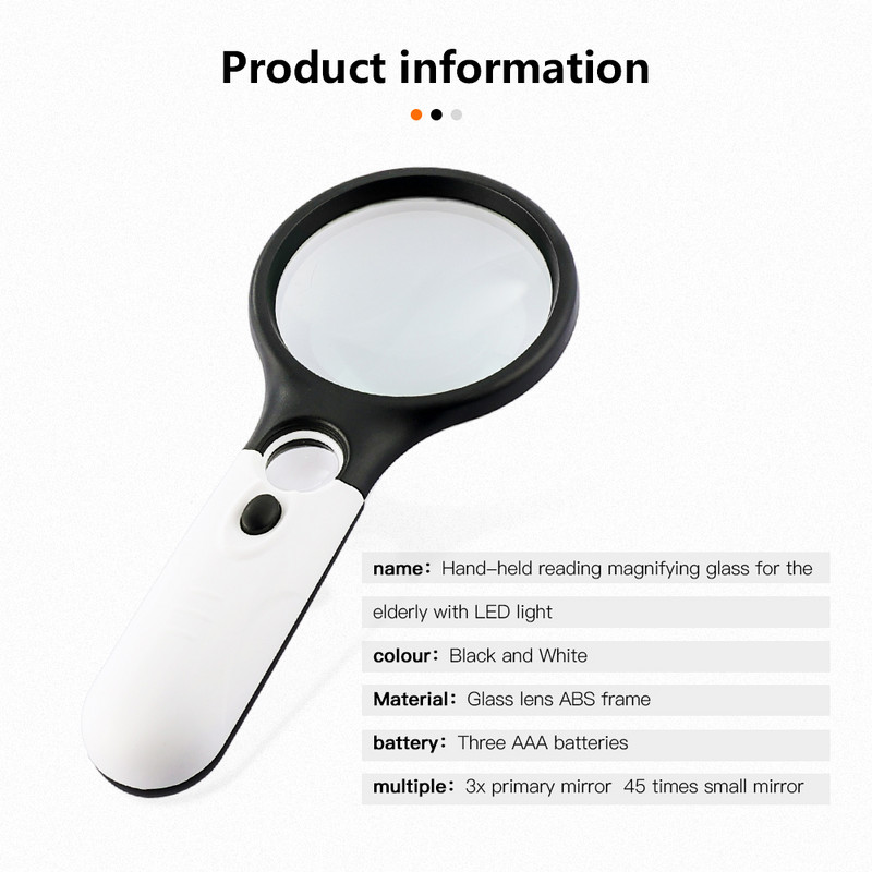 1 tk valgustusega luup 45X käeshoitav suurendusklaas 3 LED-valgusmikroskoobi objektiiviga ehtekella luup