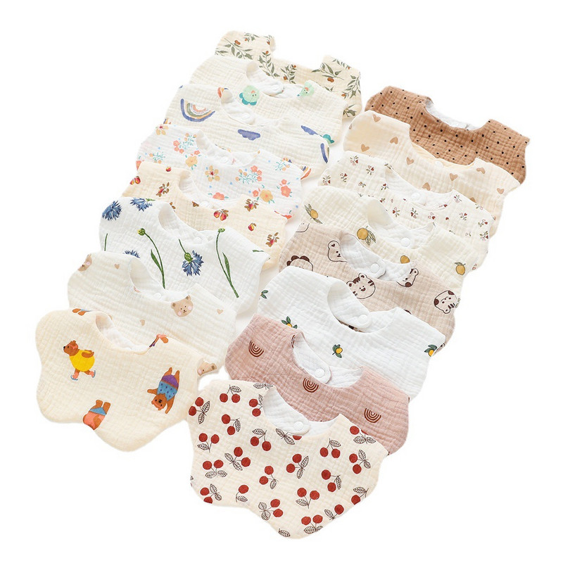 Kokvilnas marles apdruka Zīdaiņu priekšautiņi New Wave absorbējošs siekalu dvielis jaundzimušo atraugas drānas bandāna šalle zēniem.