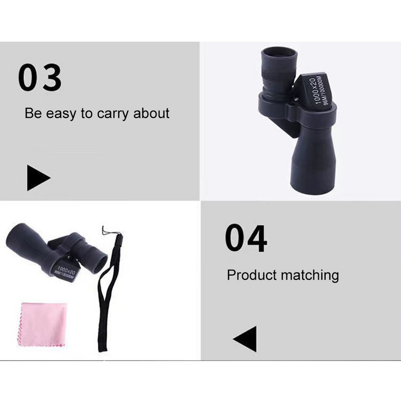 Mini telescop monocular de buzunar 1000X20 Telescop profesional portabil pentru copii cu sac de depozitare pentru activități în tabără în aer liber