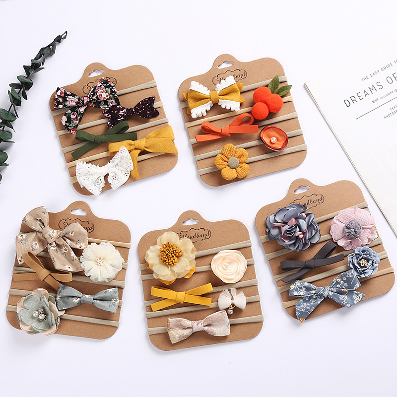 5 bucăți/set bentite pentru fetiță funde pentru nou-născut benzi elastice de păr din nailon cu flori pentru sugari bentita de păr pentru copii mici accesorii pentru păr pentru bebeluși
