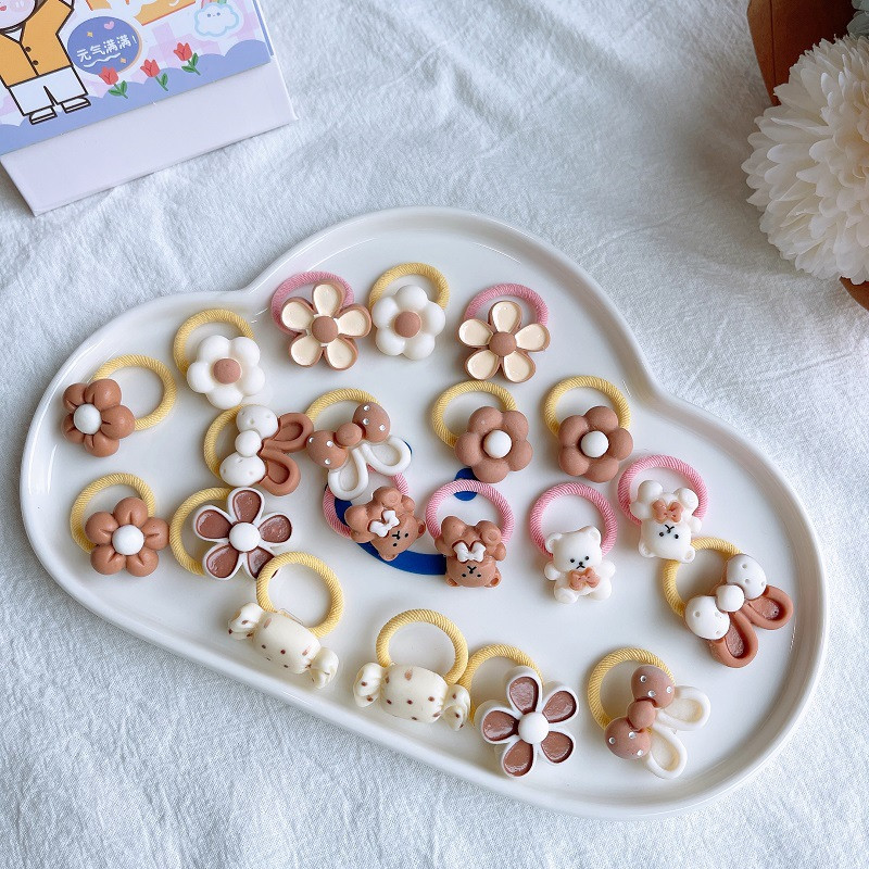 20 ks/sada dievčenských roztomilých kreslených kvetinových mašličiek, gumičiek do vlasov, detských elastických vlasových doplnkov