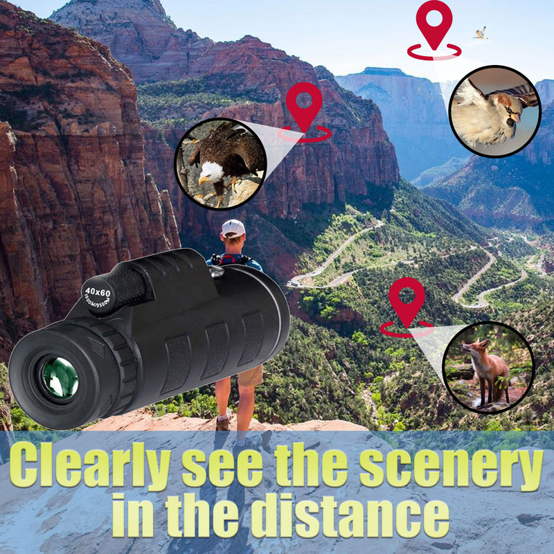 40X60 HD Rofessional monokuláris teleszkóp zoom teleszkóp praktikus optikai céltávcső madármegfigyeléshez, vadászathoz, szabadtéri kemping felszereléshez