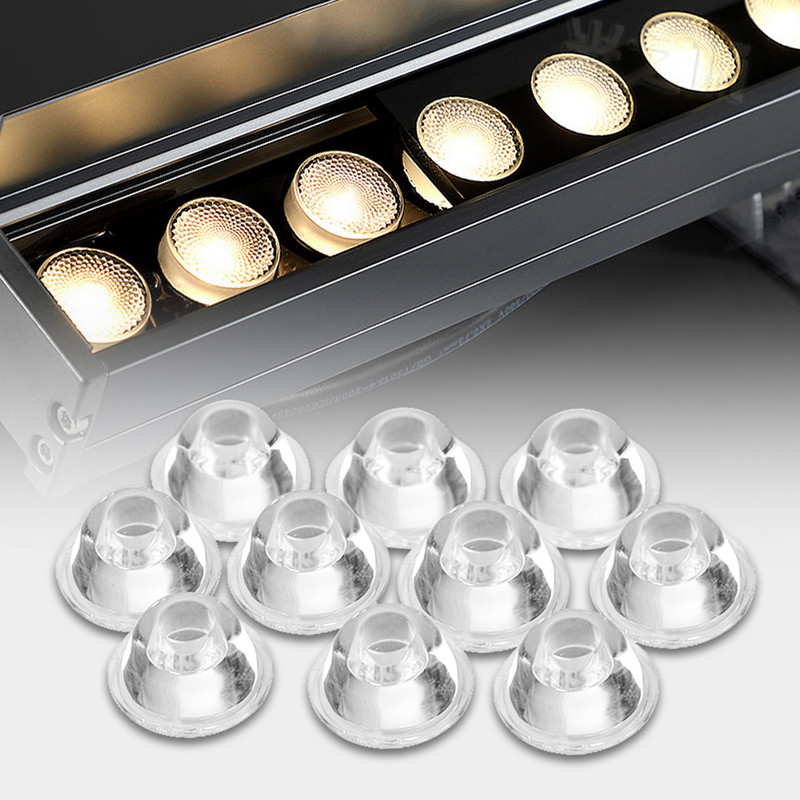 10 vnt / rinkinys 20 mm 10/30/60/90/120 laipsnių optinio stiklo LED objektyvo reflektoriaus kolimatorius, skirtas 1W/3W/5W LED lempos lemputei E27 MR16 GU10