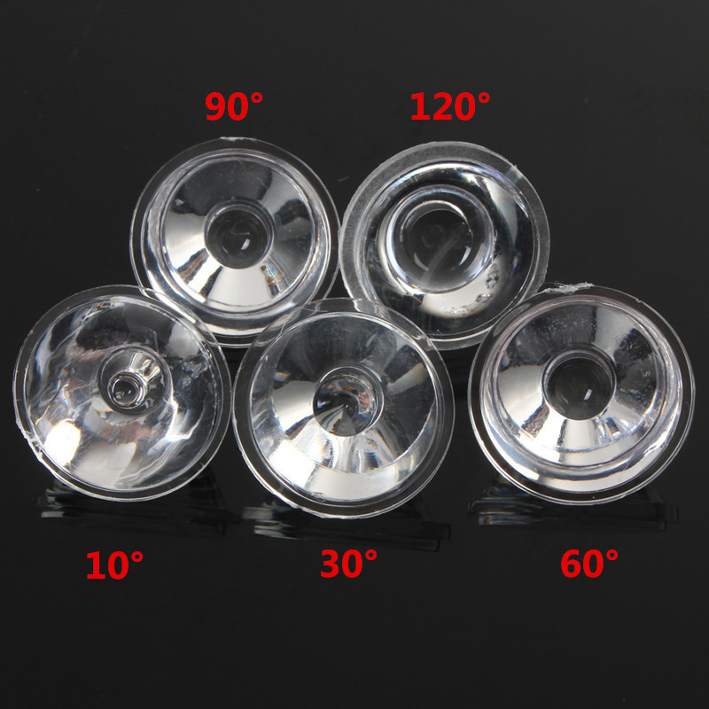10 vnt / rinkinys 20 mm 10/30/60/90/120 laipsnių optinio stiklo LED objektyvo reflektoriaus kolimatorius, skirtas 1W/3W/5W LED lempos lemputei E27 MR16 GU10