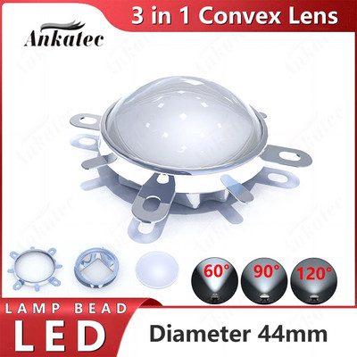 Set 3 în 1, lentilă LED de 44 mm, sticlă optică 60 120 grade + colimator reflector de 50 mm + suport fix pentru cip COB de 20 W 30 W 50 W 100 W