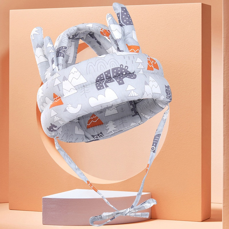 1 vnt. Pilkos miško ragų kepurė vaikščiojant apsauginis šalmas kūdikių mažyliams, apsaugantis nuo susidūrimo ir kritimo