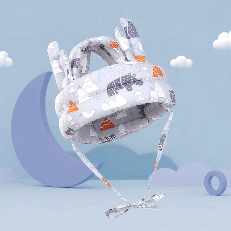 1 vnt. Pilkos miško ragų kepurė vaikščiojant apsauginis šalmas kūdikių mažyliams, apsaugantis nuo susidūrimo ir kritimo