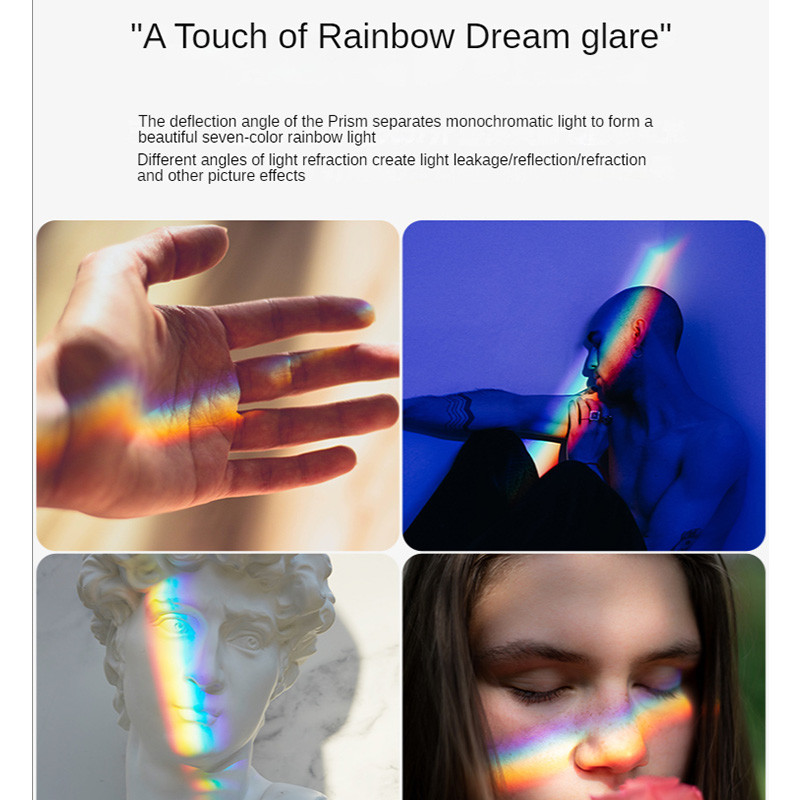 30x30x50mm trikampė prizmė BK7 Rainbow septynių spalvų fotografijos reikmenys Crystal kūrybinės fotografijos priedai