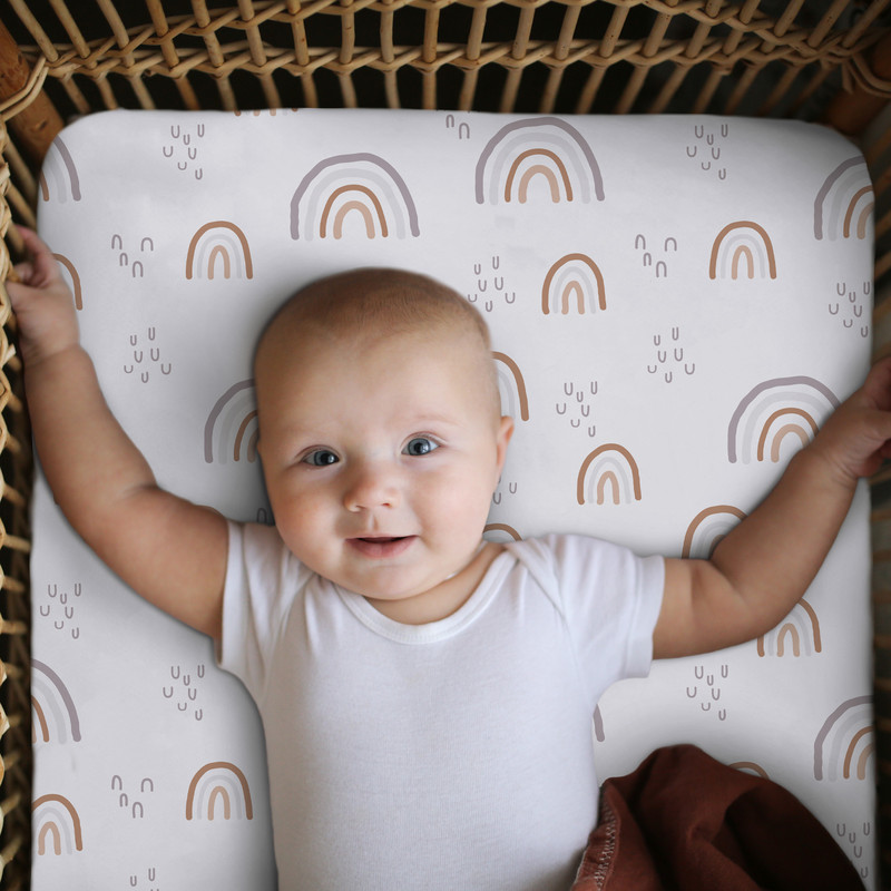 Bērnu gultiņa palagi Elpojošs, omulīgs, pieguļošs matrača palags Elastīga ceļojumu gultiņa Moderna Rainbow bērnu gultas palags