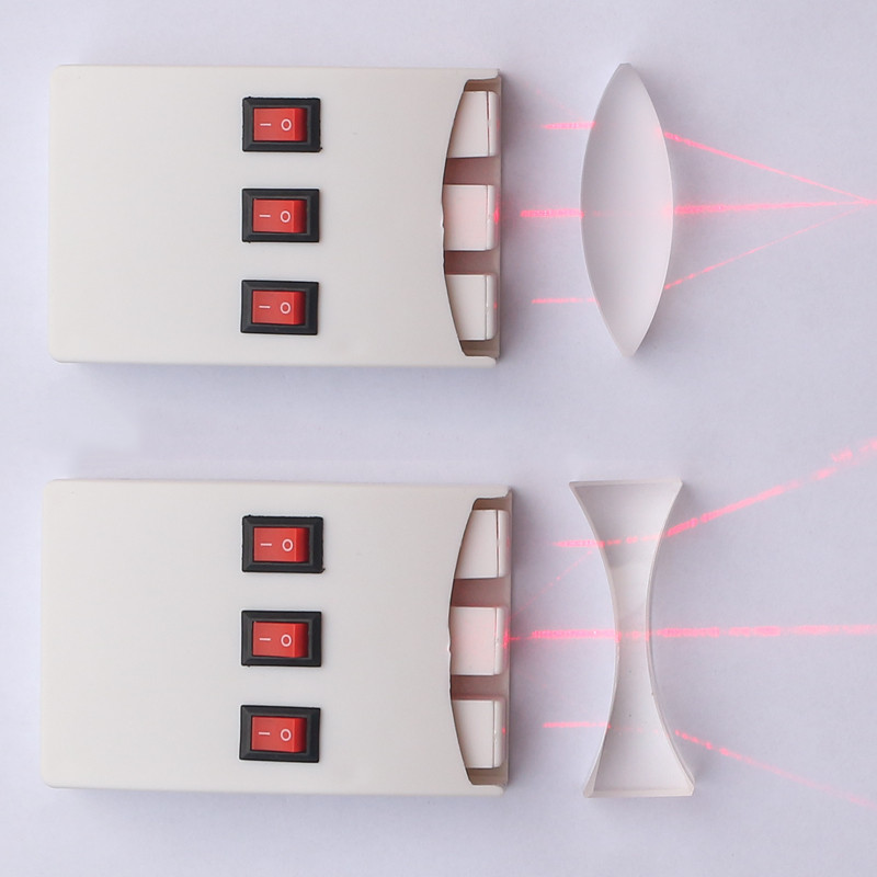 Optinis abipus išgaubtas, matinis prizmė, šviesos refrakcijos lęšis dvigubai įgaubtas dvigubai išgaubtas studento fizinis eksperimentas