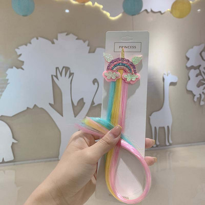 Lastele Ükssarvik Värviline parukas Juuksenõelad Juukseaksessuaarid Lastele Tüdrukutele Juukseklambrid Võltsjuuksed Keerdunud Pats Peakate Juukseklambrid Juukseklambrid