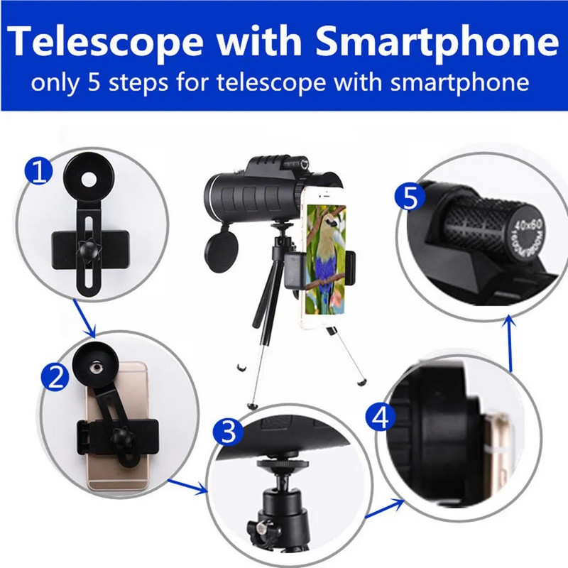 Telescop monocular puternic cu busolă Mini binoclu cu zoom de buzunar HD rezistent la apă Viziune nocturnă Camping în aer liber Vânătoare