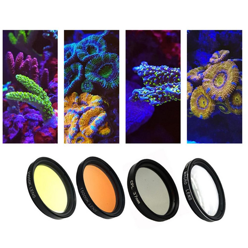 Akvariumo objektyvas žuvų tankoje Telefono fotoaparato objektyvo filtras 4 viename makro objektyvas geltonas objektyvas filtras Koralinio rifo akvariumo fotografija