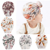 Pălărie cu turban indian cu imprimeu floral pentru bebeluși cu nod drăguț băieți fete șapcă învelitoare pentru cap din bumbac moale pentru nou-născut pălărie pentru copii pălărie bentita 0-1a