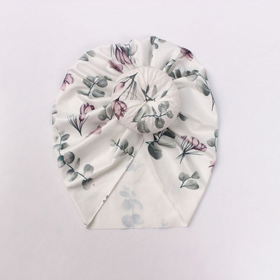 Pălărie cu turban indian cu imprimeu floral pentru bebeluși cu nod drăguț băieți fete șapcă învelitoare pentru cap din bumbac moale pentru nou-născut pălărie pentru copii pălărie bentita 0-1a