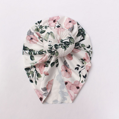 Pălărie cu turban indian cu imprimeu floral pentru bebeluși cu nod drăguț băieți fete șapcă învelitoare pentru cap din bumbac moale pentru nou-născut pălărie pentru copii pălărie bentita 0-1a