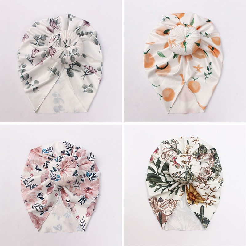 Pălărie cu turban indian cu imprimeu floral pentru bebeluși cu nod drăguț băieți fete șapcă învelitoare pentru cap din bumbac moale pentru nou-născut pălărie pentru copii pălărie bentita 0-1a