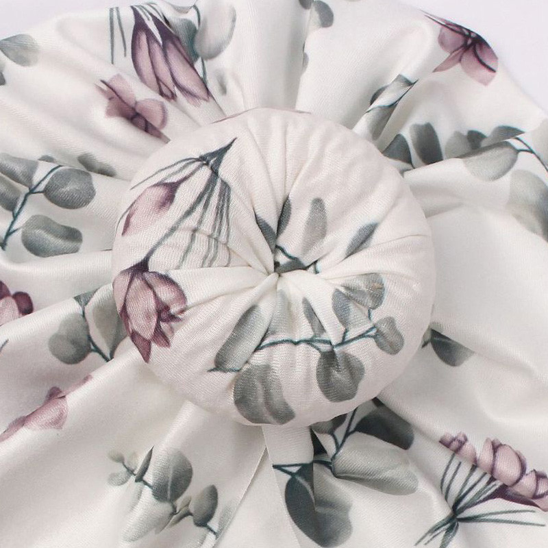 Pălărie cu turban indian cu imprimeu floral pentru bebeluși cu nod drăguț băieți fete șapcă învelitoare pentru cap din bumbac moale pentru nou-născut pălărie pentru copii pălărie bentita 0-1a