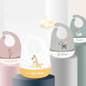 Бебешки лигавници с анимационни животни Водоустойчиви меки силиконови лигавници Оригващи кърпи Бебе Момиче Момче Неща за хранене Отпечатани Регулируеми Детски Деца