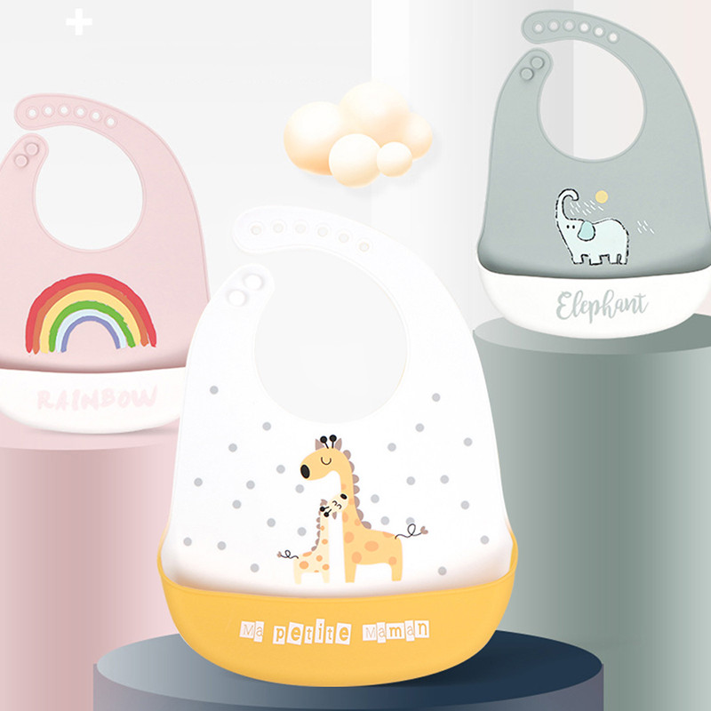 Бебешки лигавници с анимационни животни Водоустойчиви меки силиконови лигавници Оригващи кърпи Бебе Момиче Момче Неща за хранене Отпечатани Регулируеми Детски Деца