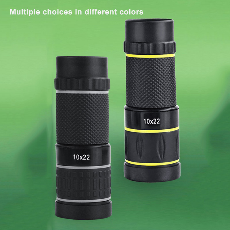10x22 HD hordozható monokuláris teleszkóp zoom fókusz zöld film távcső vadászat optikai utazó távcső kültéri kemping