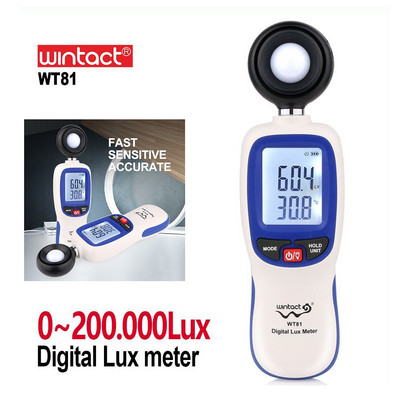 WINTACT Цифров луксомер 200 000 лукса Цифров LCD джобен светломер Lux/FC Тестер за измерване илюминометър Сензор Фотометър WT81