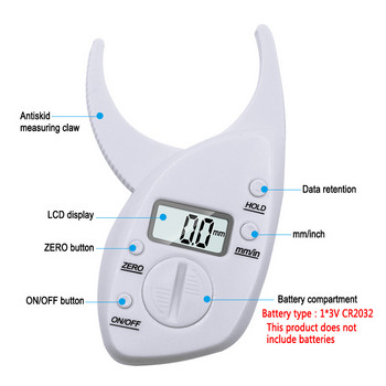 Ψηφιακή παχύμετρος σωματικού λίπους Δαγκάνα δερματικής πτυχής Οθόνη LCD Δαγκάνα σώματος λίπους Αναλυτής αναδίπλωσης Μέτρηση πάχους δαγκάνα