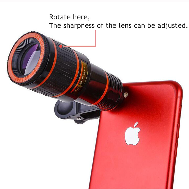 Telefon kamera lencse Univerzális Clip 12X zoom mobiltelefon teleszkóp objektív iPhone külső teleszkóp telefon tartozékok