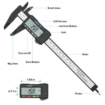 100/150 мм електронен цифров дебеломер, циферблат от въглеродни влакна, нониус, дебеломер, пахометър, цифров микрометър, измервателни инструменти