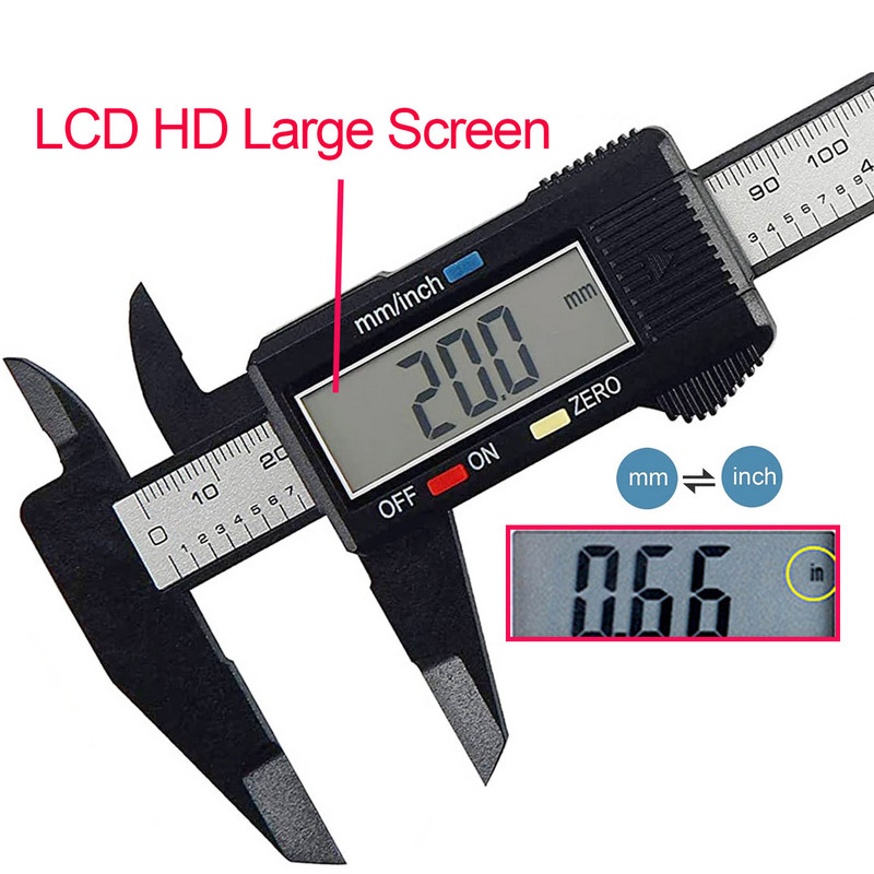 Etrier digital electronic 100/150mm Cadran din fibră de carbon Caliper Vernier Pahometru Micrometru digital Instrumente de măsurare