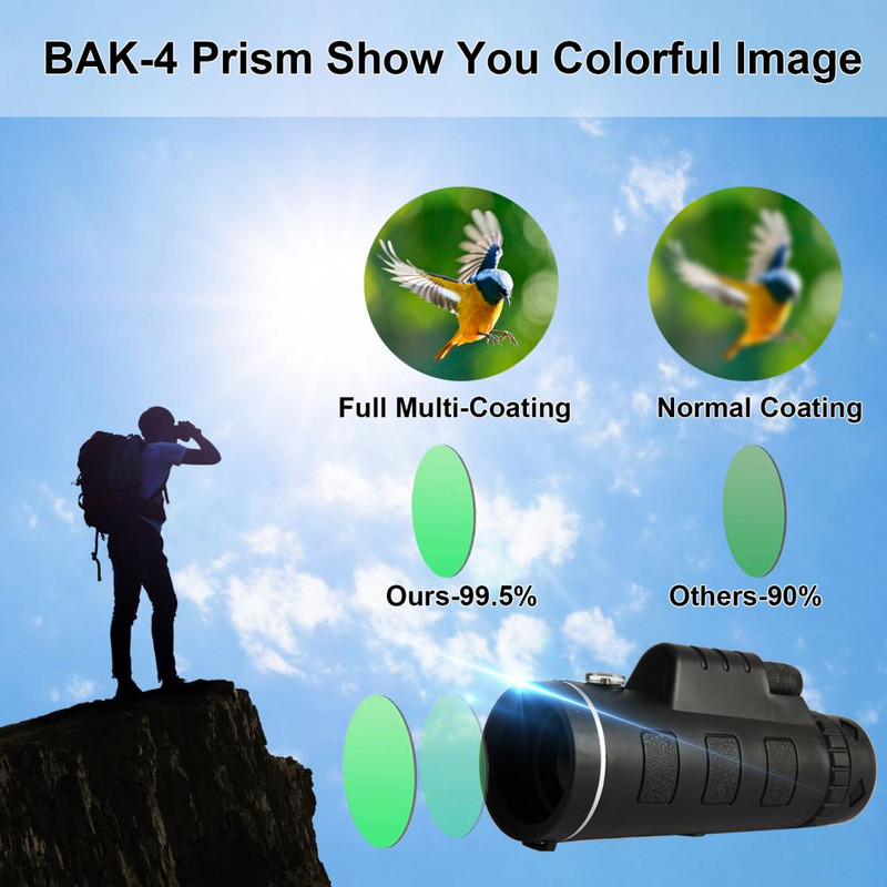 40x60 monokulārais teleskops tālummaiņas optiskais HD objektīvs BAK4 Prism ūdensizturīgs pret aizsvīšanu triecienizturīgs nakts redzamības rīki putnu vērošanai