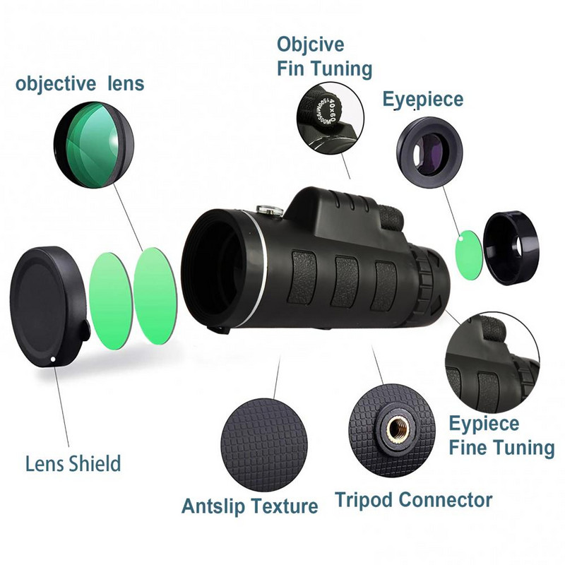 40x60 monokulārais teleskops tālummaiņas optiskais HD objektīvs BAK4 Prism ūdensizturīgs pret aizsvīšanu triecienizturīgs nakts redzamības rīki putnu vērošanai