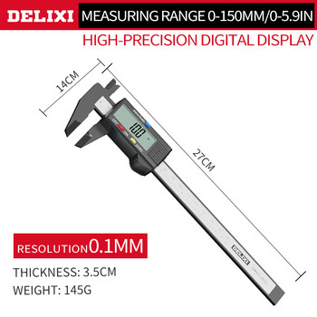 DELIXI 150 мм 0,1 мм цифров дебеломер 6-инчов електронен дебеломер измервателен инструмент шублер микрометър цифров линийка
