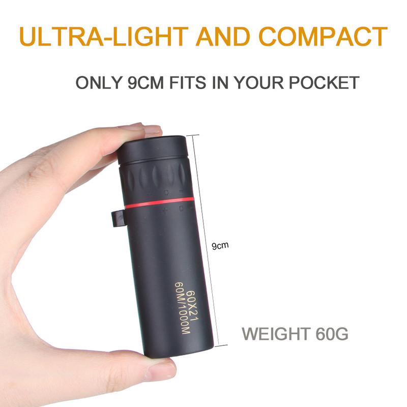 60*21 monokulárny ďalekohľad s vysokým rozlíšením, kompaktný a jemný vreckový ďalekohľad na pozorovanie vtákov, operné poľné okuliare a poľovnícke vyhliadky.