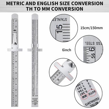 Линийка от неръждаема стомана със скоба 6 инча/15 см джобни инструменти за измерване Дълбокомер Плъзгаща се точна линийка