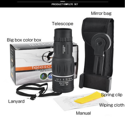 40x60 kabatas monokulārais binoklis Ērts tālummaiņas fokuss Ourism āra taktiskās medības attāluma mērīšana