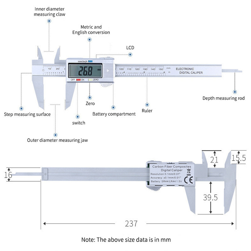 Şublere digitale Vernier Măsoară 150 mm 6 inch LCD Electronic Fibră de Carbon Instrumente de măsurare a înălţimii Instrumente de măsurare Micrometru