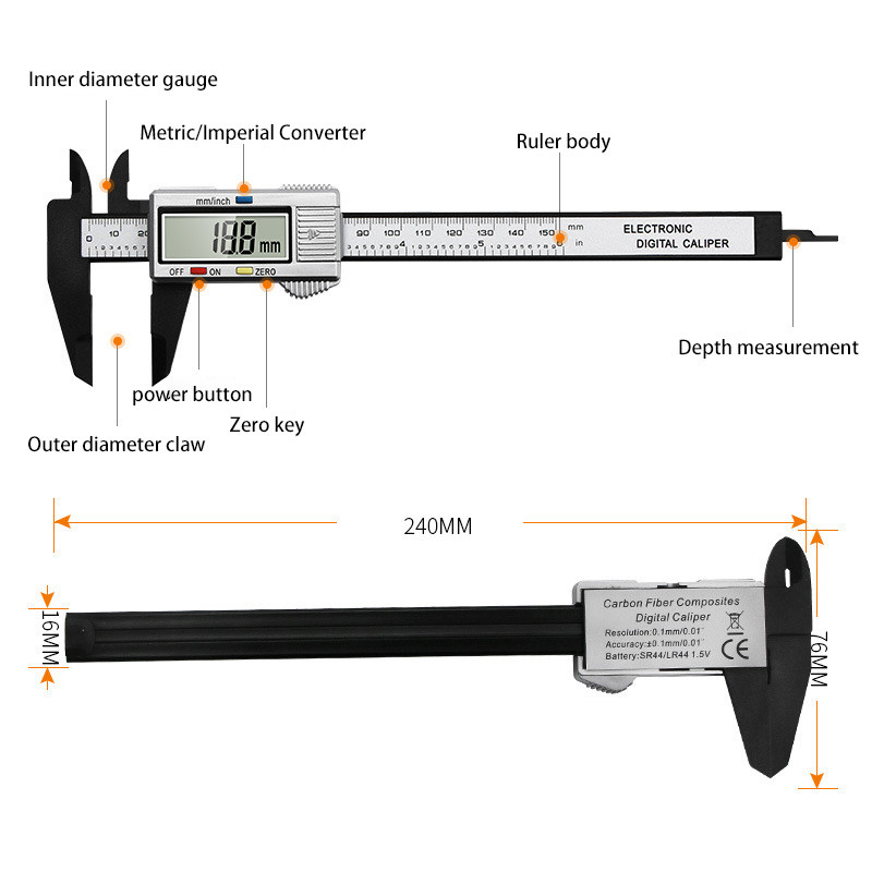 Digitālais suports 6 collu elektroniskais nonjē suports 100 mm kalibra mikrometrs digitālais lineāls mērinstruments 150 mm 0,1 mm
