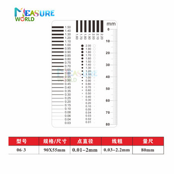 Пропуск за измерване Значка Габарит Карта за петна Габарит на точки Габарит на тел Линийка с прозрачен филм Контрастна линийка за пукнатини на петна