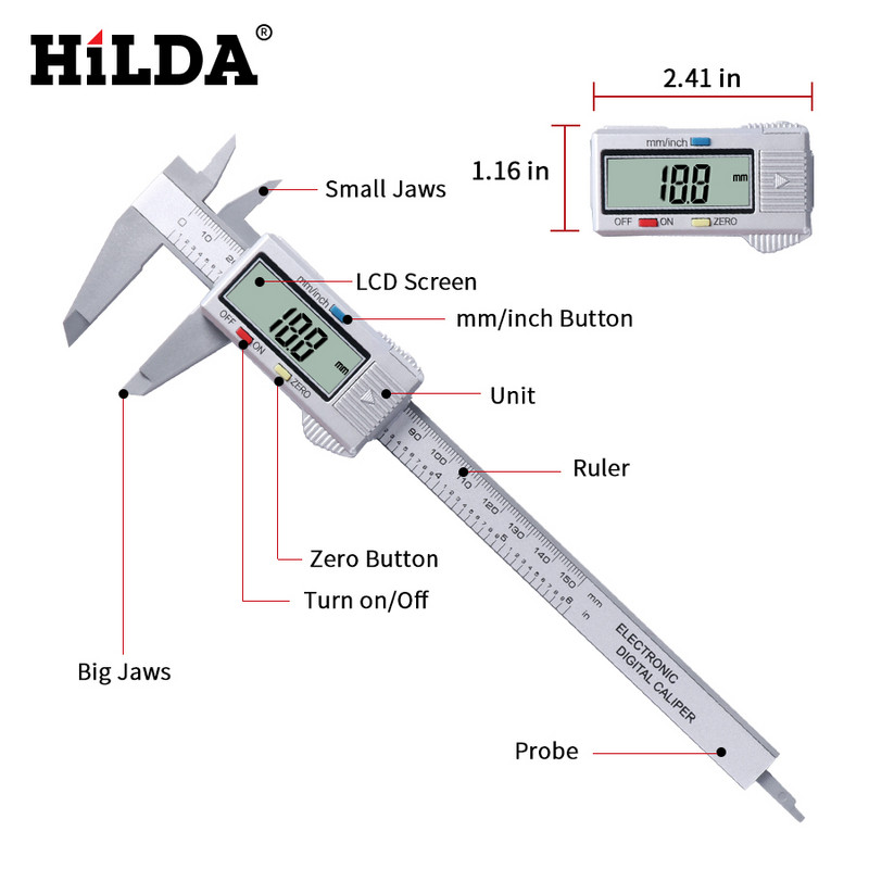 HILDA Caliper Vernier digital 150 mm Caliper digital electronic 6 inch Micrometru LCD Instrument de măsurare