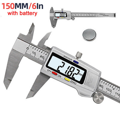 Mērinstruments nerūsējošā tērauda digitālais suports 6 "150 mm Messschieber Paquimetro mērinstruments, vernjē suporti un akumulators