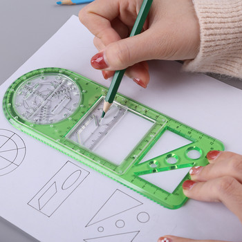 Πολυλειτουργικός γεωμετρικός χάρακας Γεωμετρικό πρότυπο σχεδίασης Περιστρεφόμενο εργαλείο μέτρησης για σχολικό γραφείο линейка школьная