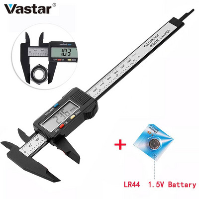 Riglă pentru șubler digital electronic Vastar de 6 inchi și 150 mm Vernier compozit din fibră de carbon cu baterie LR44 de 1,5 V
