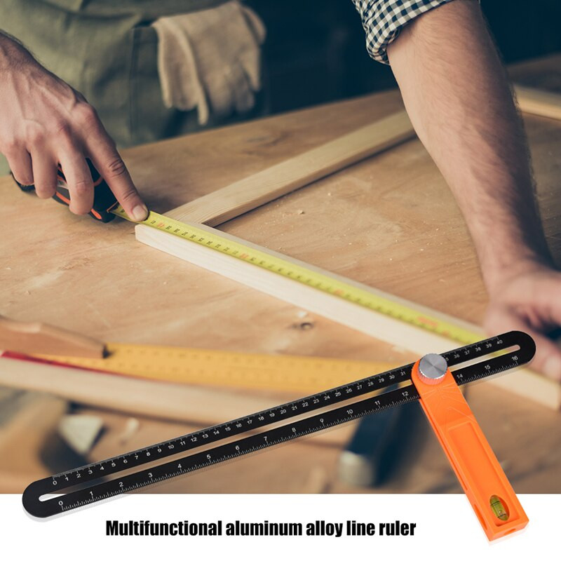 Uhlové pravítka, mierky, trojuholník, posuvné T-skosené pravítko s bublinovou rukoväťou, vodováha, meracie nástroje, tesársky značkovač, uhlomer