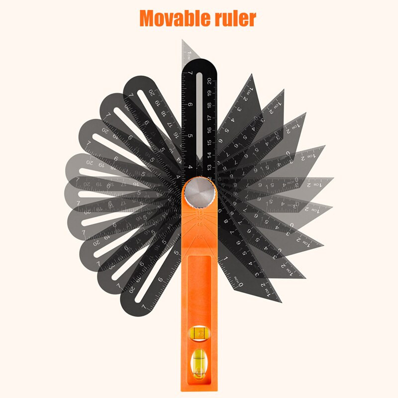 Uhlové pravítka, mierky, trojuholník, posuvné T-skosené pravítko s bublinovou rukoväťou, vodováha, meracie nástroje, tesársky značkovač, uhlomer