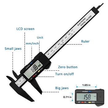 DONUMEH 150 мм нониус дебеломер Електронен цифров дебеломер Въглеродни влакна Циферблат Микрометър Измервателен инструмент Цифрова линийка