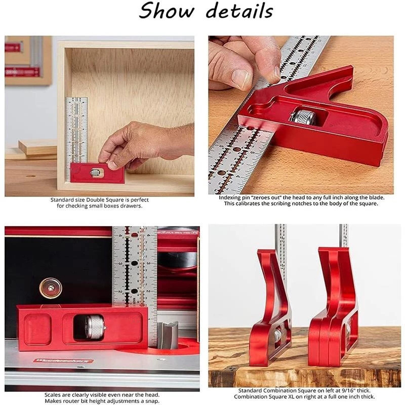 Din aliaj de aluminiu multifuncțional de 18 inchi Încercați marcajul în unghi pătrat Riglă dreaptă pentru tâmplar dulgher Prelucrarea lemnului Glisare reglabilă R