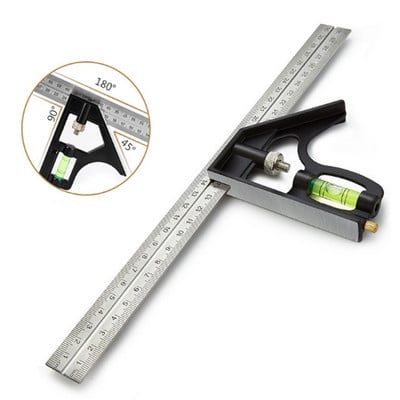 300 mm multifunkčné kombinované uhlové pravítko z nehrdzavejúcej ocele 45/90 stupňov s vodováhou